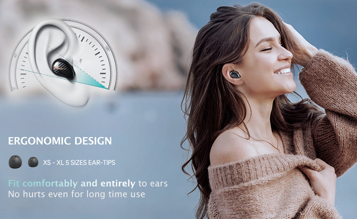 iSound feature 4: Ergonomic design. Those earbuds fit comfortably and entirely to ears , no hurts even for long time use.  Ear-tips from XS to XL provides a wild opption for all users.